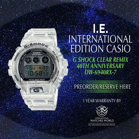 CASIO INTERNATIONAL EDITION G SHOCK 40TH ANNIVERSARY DW 6940RX 7 CLEAR