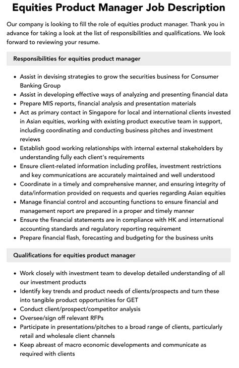 Equities Product Manager Job Description Velvet Jobs