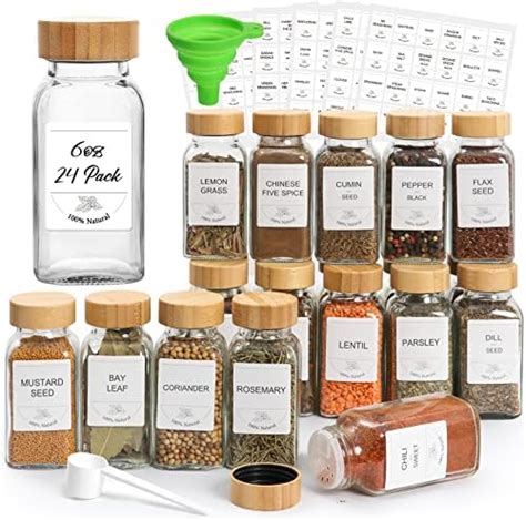 Ekkovla 24 Pack 6 Oz Glass Spice Jars With Bamboo Lids Empty Square Spice Containers With Blank