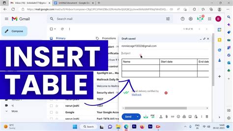 Insert Table In Gmail Add Rows Columns And Data In Email Youtube