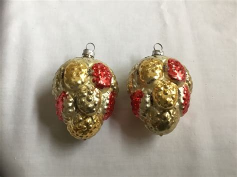 Lot Of 2 Vintage West Germany Glass Red Gold Pinecone Christmas Ornaments Ss37 Ebay