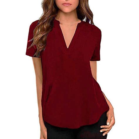 Chamsgend Blusa De Mujer A La Moda Sexy Para Mujer De Manga Corta Con Cuello En V Blusas