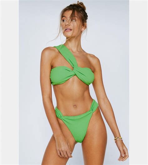 Buy Nasty Gal Textured Twisted One Shoulder Bikini Set In BRIGHT GREEN