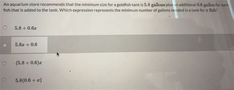 Solved: An aquarium store recommends that the minimum size for a ...