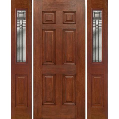 ESWDA 54x80 Exterior Mahogany Six Panel Single Entry Door Sidelights 1