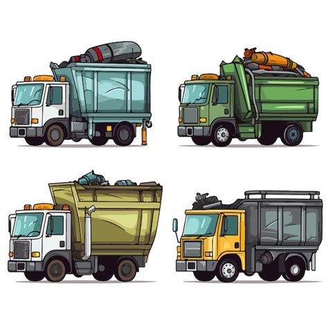 Premium Vector Vector Set Of Garbage Trucks Trash Cans Wastebaskets