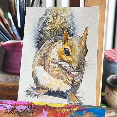 6x4 in Squirrel Sketches in Watercolor • artKarolina