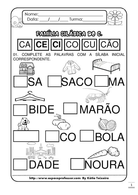 Complete Com A Sílaba Inicial Família Silábica Do C ~ Espaço