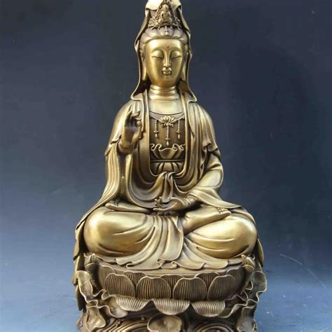 China Buddhism Brass Copper Bronze Lotus Flower Guan Yin Kwan Yin