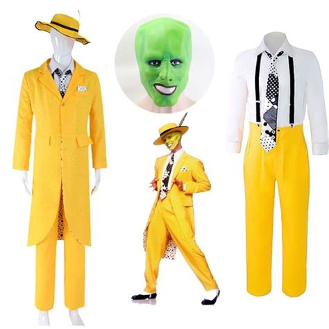 The Mask Jim Carrey Cosplay Costume And Mask Uniform Outfit Halloween Carnival Yellow Suit