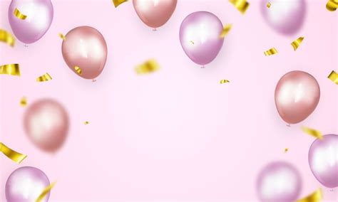 Banner de fiesta de celebración con fondo de globos de color rosa