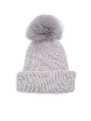 Eugenia Kim Maddox Fox Fur Pom Knit Hat In Lavender Modesens