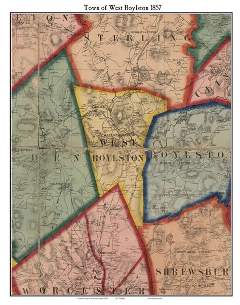 West Boylston Massachusetts 1857 Old Town Map Custom Print Worcester