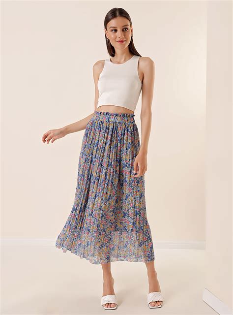 Blue Floral Fully Lined Skirt