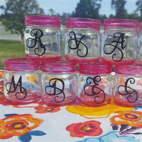 Personalized Mini Mason Jar Shot Glasses Set Of Ten Monogrammed Custom