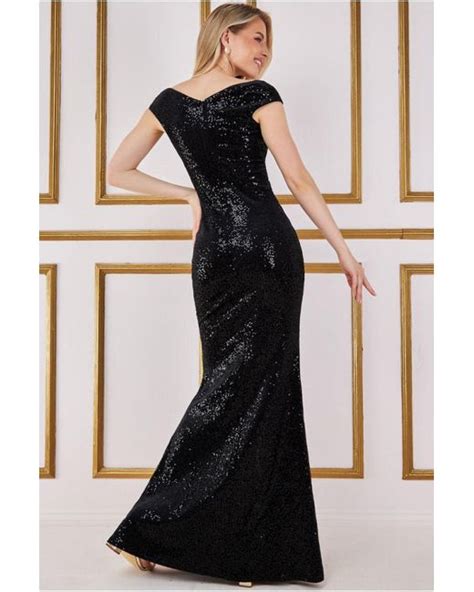 Goddiva Sequin And Velvet Bardot Maxi Dress In Black Lyst