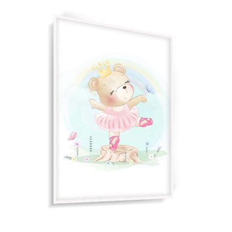 Quadro Ursinha Bailarina Rosa Quarto Infantil Bebê Menina A4