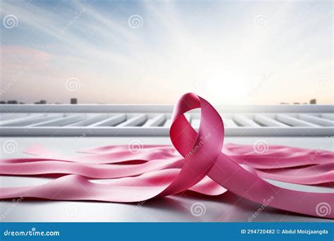 Pink Ribbon On A White Table Symbolizes Strength And Determination