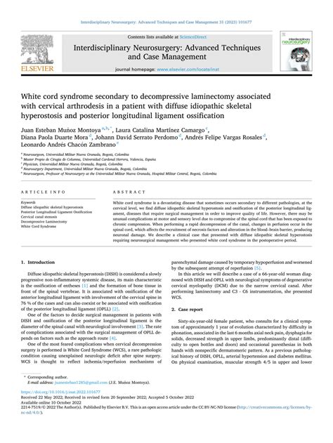 Pdf White Cord Syndrome Secondary To Decompressive Laminectomy