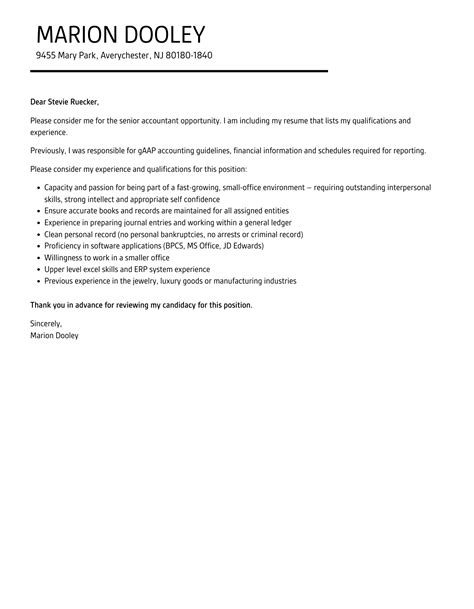 Senior Accountant Cover Letter Velvet Jobs