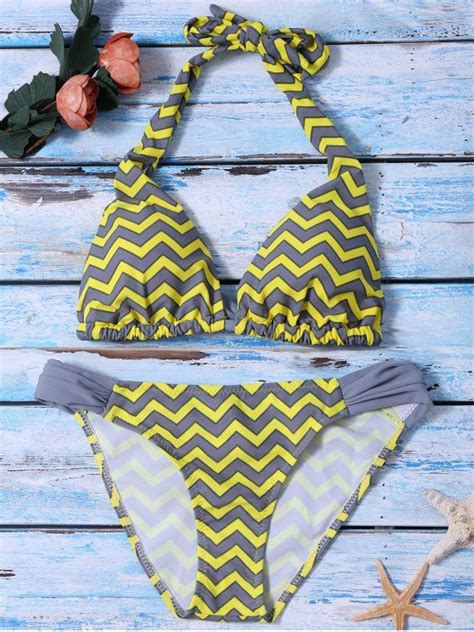 Ruched Bottom Zig Zag Bikini Set YELLOW S Bikinis Best Swimsuits