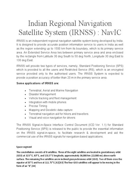 Indian Regional Navigation Satellite System (Irnss) : Navic: Some ...