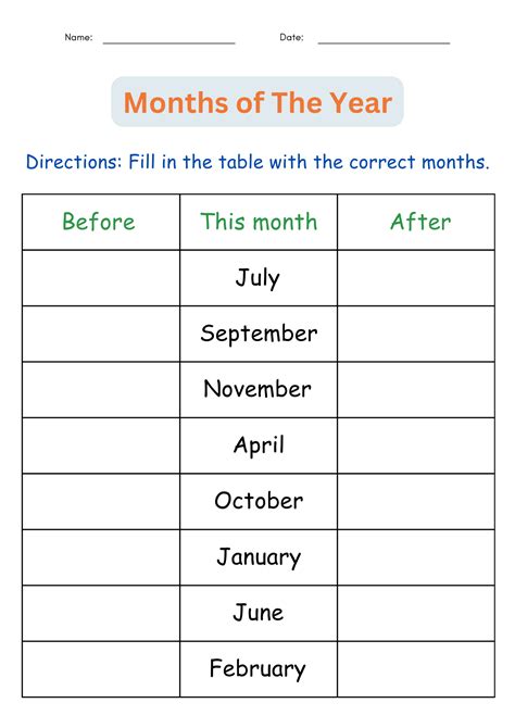 Printable Months of The Year Worksheet - Month Sequencing Activities