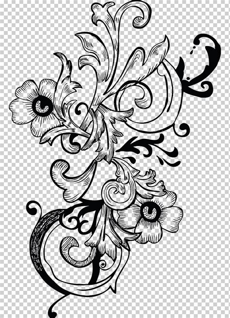 Arte Lineal De Flores Dibujo Cepillo Dise O Floral Blanco Y Negro