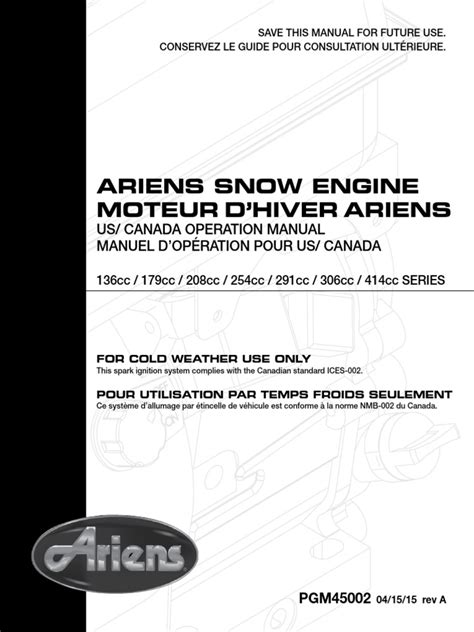 Ariens Snowblower Engine Manual - 28 Deluxe | PDF