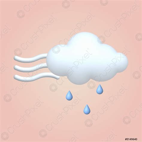 D Cartoon Stijl Weer Pictogram Wolk Met Regen En Wind Stock Vector