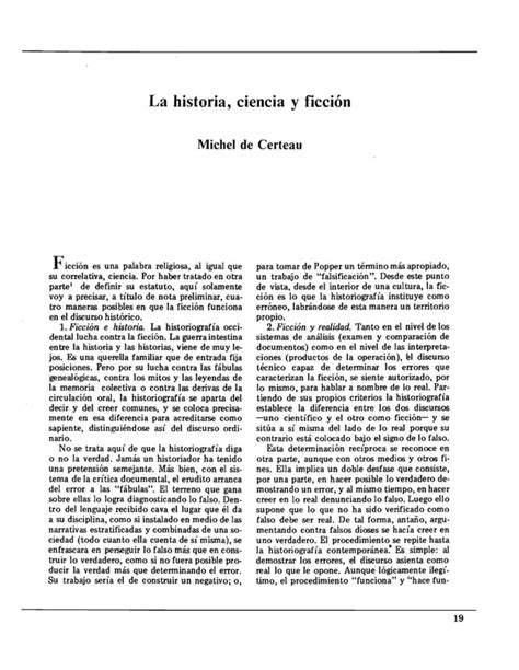 De Certau La Historia Ciencia Y Ficci N Pdf