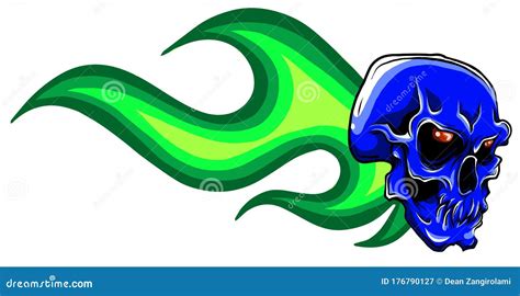 Skull in Fire Tattoo Design. Hand Drawn Vector Illustration Stock ...