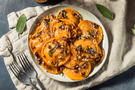 Butternut Squash Ravioli With Feta Hazelnuts Sage