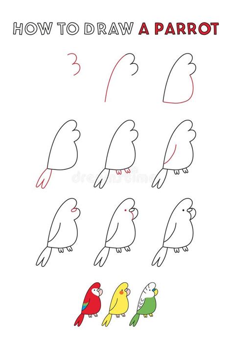 How To Draw a Parrot. Step by Step Drawing Tutorial. Simple Educational ...