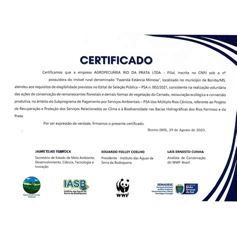 Certifica Es Est Ncia Mimosa Ecoturismo