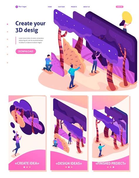 Premium Vector Isometric Website Template Landing Page Of A Modern