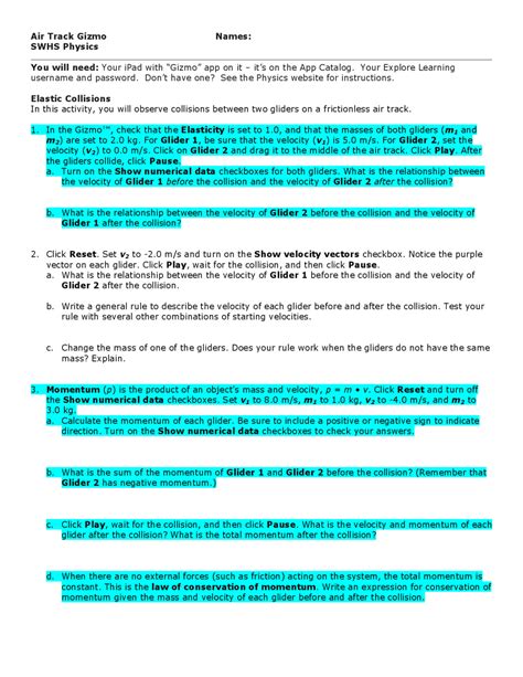 Student Exploration Air Track Answer Key 3