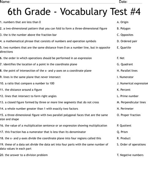 6th Grade Vocabulary Words With Definitions