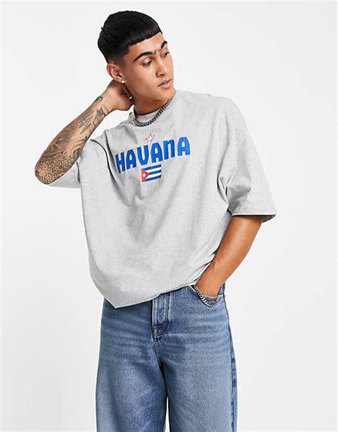 Asos Design Oversize T Shirt In Kalkgrau Mit Havanna Cityprint Asos