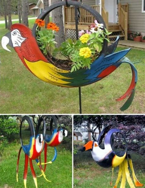 The WHOot Recycled Garden Art Parrot Planters Tire Planters