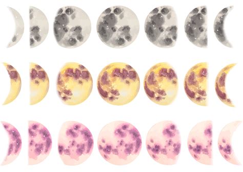 Watercolor Set of moon phases. Hand drawn watercolor illustration ...