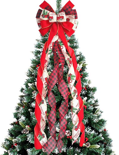 Yankmoom Red Christmas Tree Topper Bow X Cm Large Christmas Tree