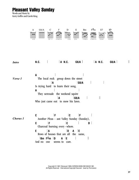 Pleasant Valley Sunday by Carole King - Guitar Chords/Lyrics - Guitar ...