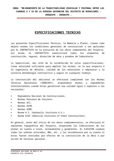 Doc Especificaciones T Cnicas Obra De Pavimentos Dokumen Tips