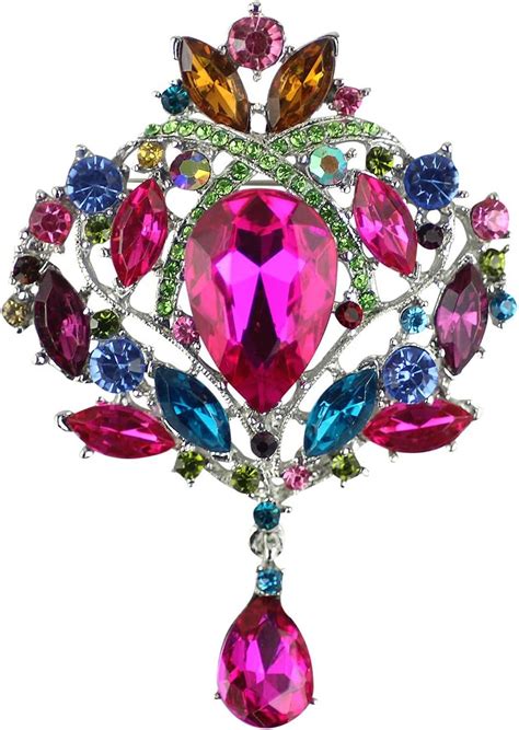 Merdia Created Crystal Brooch For Women Shiny Flower Teardrop Brooch