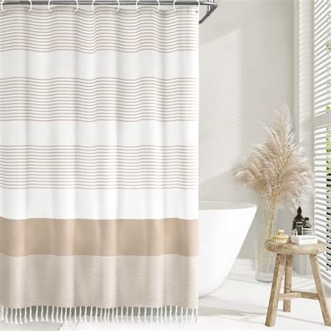 Amazon Awellife Beige Boho Shower Curtain White Linen Cotton Cloth