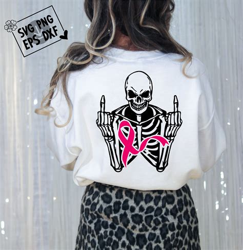 Fuck Cancer Ribbon Skeleton Hand Middle Finger Sticker Breast Etsy