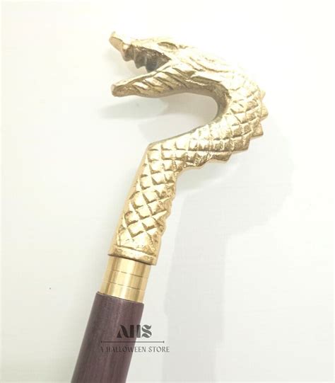 Cobra Snake Dragon Head Handle Vintage Walking Stick Gem