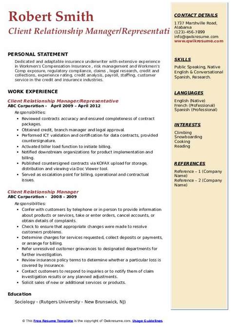 Client Relationship Manager Resume Samples Qwikresume