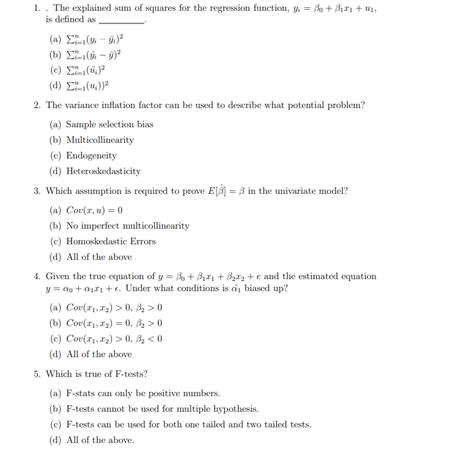 Solved 1 The Explained Sum Of Squares For The Regression